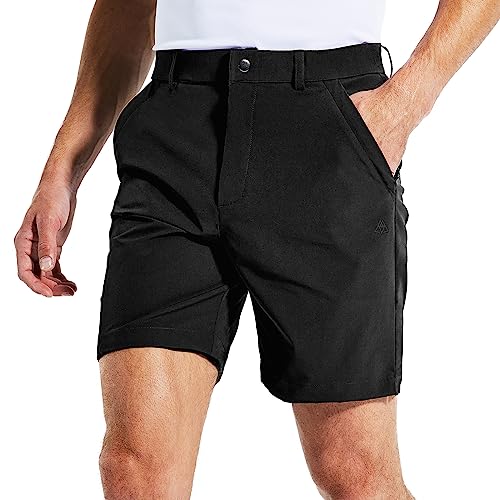 Haimont Men's Hiking Shorts 7' Inseam Quick Dry Lightweight Outdoor Work Nylon Shorts with Zipper Pockets, Water Resistant, Black, L