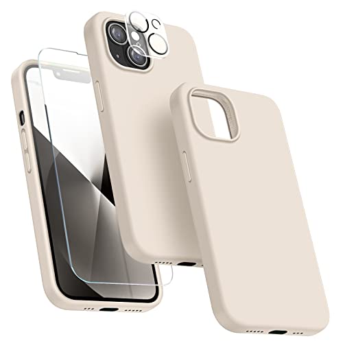 Dssairo [5 in 1 Designed for iPhone 13 Case, with 2 Pack Screen Protector + 2 Pack Camera Lens Protector, Liquid Silicone Ultra Slim Shockproof Protective Phone Case [ Microfiber Lining] 6.1(Stone)