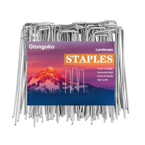 Gtongoko 50 Pack Galvanized Landscape Staples Garden Stakes Plant Cover Stakes 6 Inch 11 Gauge Ground Stakes for Landscaping Securing Weed Barrier Fabric, Irrigation Tubing, Holding Fence