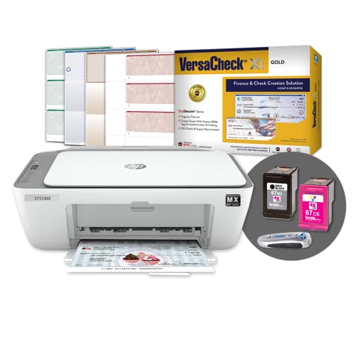 VersaCheck HP Deskjet 2755 MXE MICR All-in-One Printer X1 Gold Printing Software Bundle, White