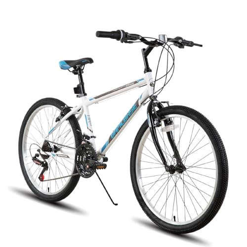 Hiland 24 26 inch Mountain Bike for Men Women, 21 Speeds High-Carbon Steel Frame, Sport Cycling MTB Bicycle for Adult White