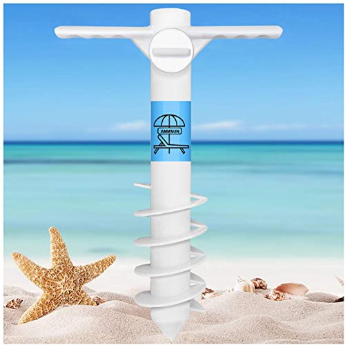AMMSUN Beach Umbrella Sand Anchor Heavy Duty, Outdoor Umbrella Base with 5 Spiral Screw, Universa & One Size Fits All Beach Umbrella, Safe Umbrella Holder Stand Ideal for Strong Winds White