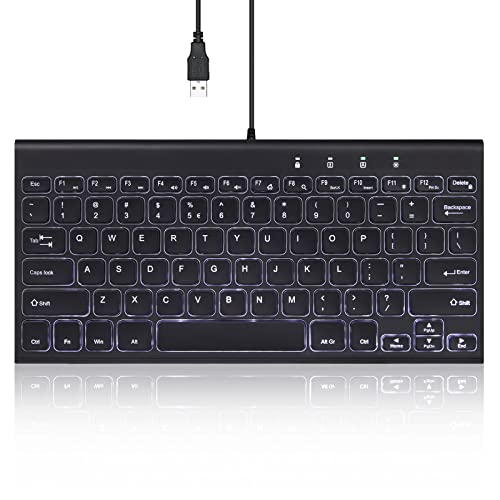 Perixx PERIBOARD-429 US Wired Mini Backlit Keyboard - Thin and Silent Scissor Keys - White Backlight Color - US English