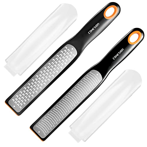 Cohesion Etched Zester & Grater Set of 2 - Kitchen Zester Tool for Lemon, Cheese, Garlic, Ginger, Nutmeg, Chocolate, Fruits, Vegetables - Sharp Premium Stainless Steel Blade with Protective Cover