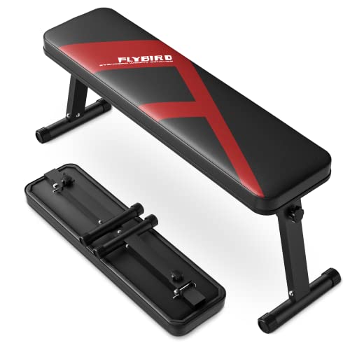 FLYBIRD Folding Flat Bench, Sturdy Lightweight and Space-saving Bench Press Flat Weight Bench, Easy to Assemble