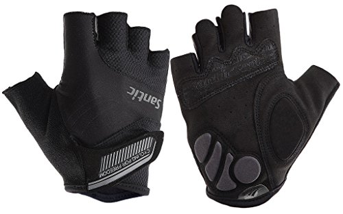 Santic Classic Fingerless Cycling Gloves with Shock-Absorbing Foam Pad Breathable Half Finger Moutain Bike Bicycle Riding Gloves for Men and Women Black XL