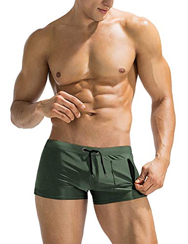 COOFANDY Mens Quick Dry Lightweight Square Leg Cut Trunks Swimwear, Small, 1 - Army Green