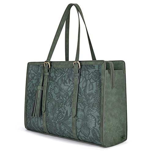 ECOSUSI Laptop Bag For Women 15.6 Inch Work Tote Bags PU Leather Computer Purse For Business Office With 3 Layer Compartments