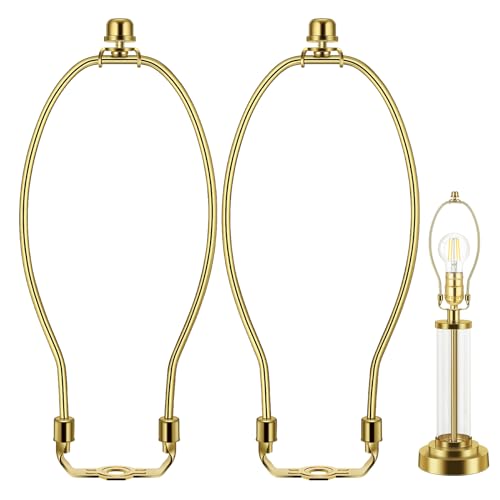 9 Inch 2 Set Brass Lamp Harp Holder with Lamp Finials and Standard Saddle Base Detachable Heavy Duty Metal Horn Frame Lampshade Bracket for Table and Floor Lamp