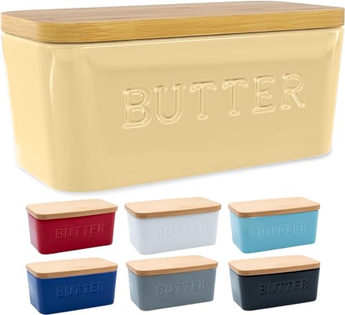 PriorityChef Large Butter Dish with Lid for Countertop, Ceramic Butter Container With Airtight Cover, Butter Keeper for Counter or Fridge, Butter Holder Storage, Khaki