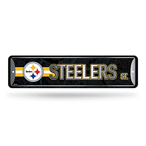 Rico Industries NFL Pittsburgh Steelers Home Décor Metal Street Sign (4' x 15') - Great for Home, Office, Bedroom, & Man Cave - Made