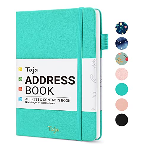 Taja Address Book with Alphabetical Tabs,Hardcover Address Book Large Print for Record Contacts, Small Address Book to Store All Your Important Informations in One Place - Aquamarine