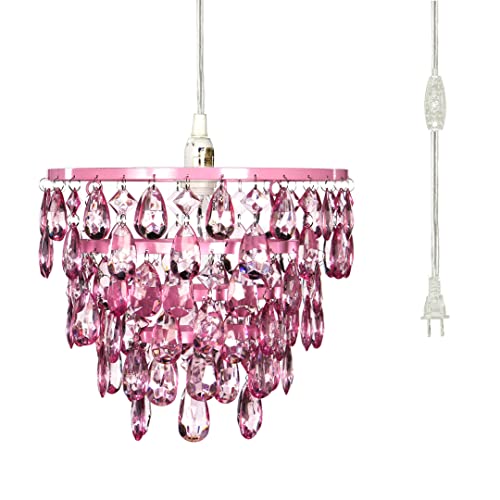 gypsy color The Original Brink House Plug-in 1 Light Pink Dome Chandelier H10”xW11.5”, Pink Metal Frame with 5 Tiers of Pink Acrylic Crystals