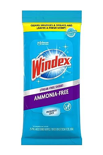 Windex Ammonia-Free Glass Wipes, Pre-Moistened Glass and Surface Wipes Clean and Provide a Streak-Free Shine, Crystal Rain Fresh Scent, 25 Count