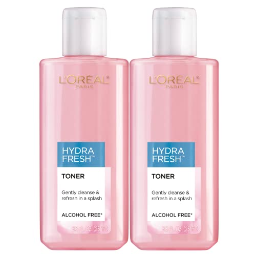 L'Oreal Paris Skincare HydraFresh Toner Face Toner, Alcohol Free Toner with Pro-Vitamin B5 for a Smoother, Brighter Complexion, 2 Count