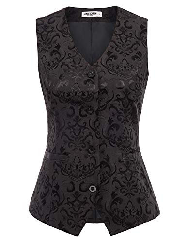 GRACE KARIN Women's Slim Fit Dressy Casual Versatile Vest Tuxedo Suit Waistcoat（L,Black）