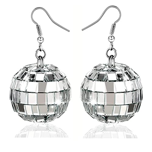 alloy Disco Ball Earrings 24mm 70'S Disco Punk Earrings for Women Girls Jewelry (B)