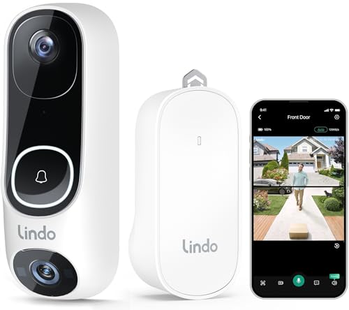 Lindo Pro Dual Camera Video Doorbell 2K with Chime, Free Video History, Over 190° Widest Field of View, 5MP Ultra HD Wireless Doorbell Camera, Triple Detection, 5-Min Installation, Battery Powered