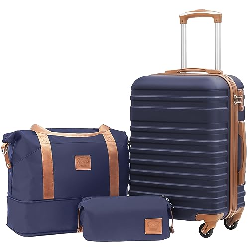 Coolife Suitcase Set 3 Piece Luggage Set Carry On Hardside Luggage with TSA Lock Spinner Wheels (Navy, 3 piece set (DB/TB/20))