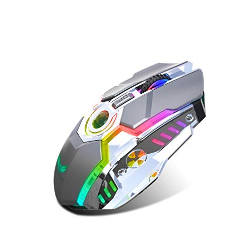 HXMJ-Rechargeable Wireless Gaming Mice with USB Receiver and Decompress Crystal Ball-Gray