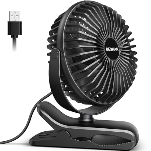 BESKAR Small Clip on Fan, 3 Speeds USB Fan with Strong Airflow, Clip & Desk Fan USB Plug in with Sturdy Clamp - Ultra Quiet operation for Office Dorm Bedroom Stroller