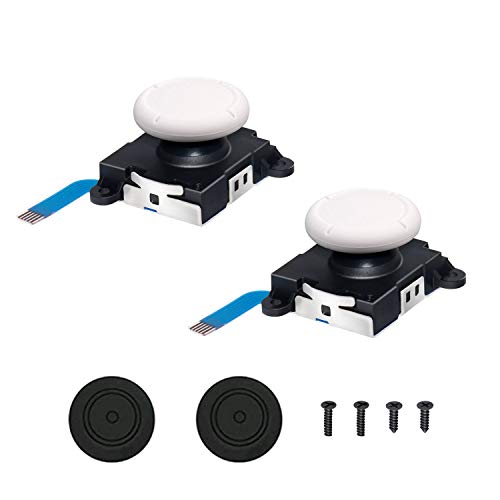 3D Replacement Joystick Analog, Thumb Stick for Nintendo Switch, 2-Pack Joycon Joystick Replacement with 2pcs Thumb Stick Caps & Screws (White)