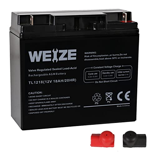 WEIZE 12V 18AH Battery with Nut and Bolt (NB) Terminal, Sealed Lead Acid Rechargeable SLA AGM Batteries Replaces UB12180 FM12180 6fm18