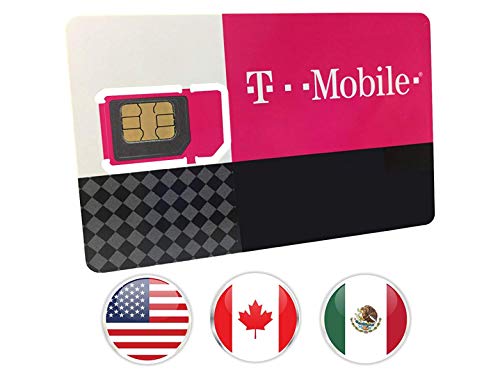 Canada, Mexico and USA Prepaid SIM Card T-Mobile 10GB 4G LTE Data in USA and 5GB Data in Canada and Mexico with Unlimited Talk and Text among and within Canada, Mexico and USA for 30 Days