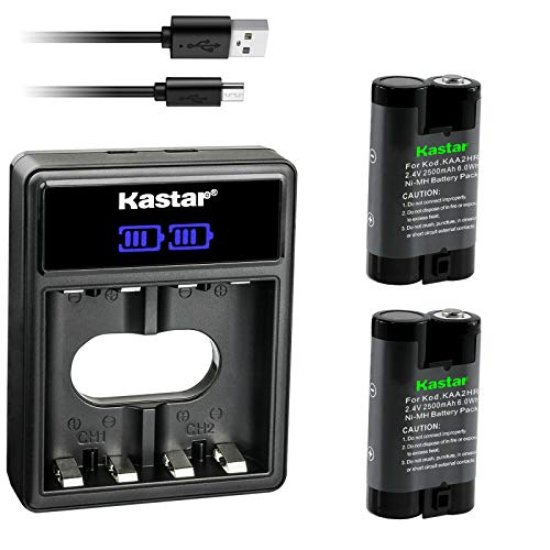 Kastar 2-Pack KAA2HR Battery and LCD Dual USB Charger Replacement for Kodak EasyShare DX6340, DX6440, DX6445, Z1275, Z1285, Z650, Z650 Zoom, Z663 Zoom, Z700, Z710, Z740, Z885, Z980, ZD710 Zoom Camera