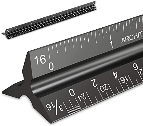 Architectural Scale Ruler, Imperial Measurements 12'', Laser-Etched Aluminum Architect Triangular Ruler Black for Architects, Students, Draftsman, and Engineers by mveohos