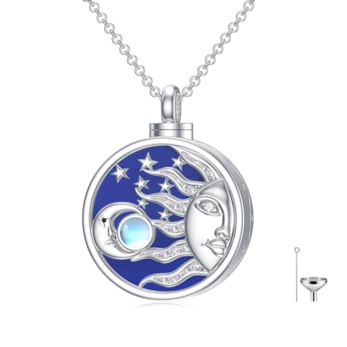 YOSOPRETTY Sun Moon Urn Necklace for Ashes 925 Sterling Silver Moonstone Cremation Necklace Memorial Keepsake Necklace Cremation Jewelry Gifts for Women