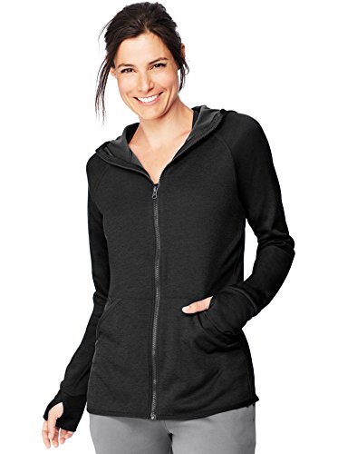 Hanes womens Sport Performance Full Zip Hoodie Fleece Jacket, Black Heather/Dada Grey Binding, Medium US