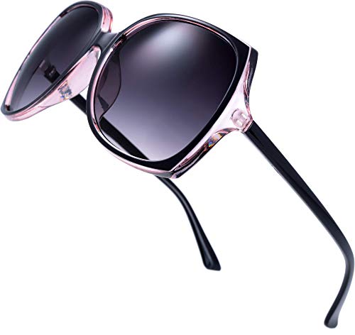 The Fresh Women's Oversized Square Jackie O Cat Eye Hybrid Butterfly Fashion Sunglasses - Exquisite Packaging (727702-Crystal pink/Black paint, Gradient Grey)