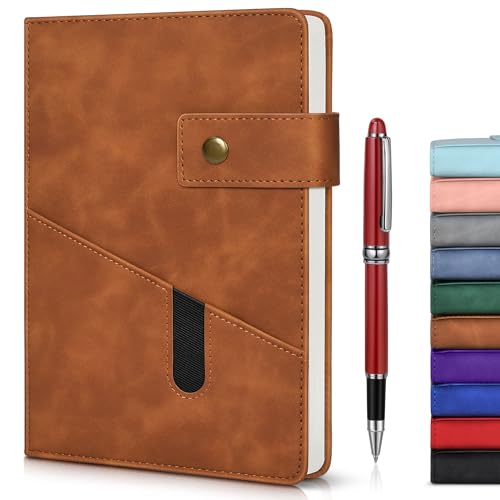 Brown A5 Lined Leather Journal Notebook for Men Women,5.9 X 8.4' Personalized Hardcover Journal with Pen,200 Pages 100 Gsm Thick Ruled Paper Daily Diary for School,Travel,Business,Work,Home Writing