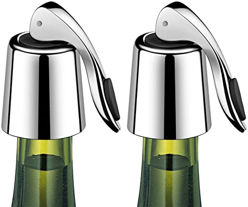 ERHIRY Wine Stoppers Set of 2 - Stainless Steel Wine Bottle Stopper with Silicone Seal, Reusable Beverage Preserver, Freshness Keeper, Premium Bottle Sealers, Ideal Wine Saver Accessory Gift Set