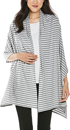 Coolibar UPF 50+ Women's Sanibel Everyday Beach Shawl - Sun Protective (One Size- Grey/White Stripe)