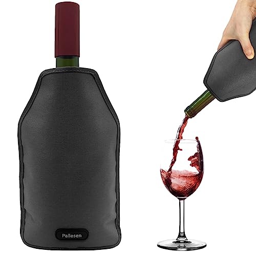 Pallesen Portable Wine Cooler Sleeve Reusable Wine Bottle Chiller Flexible Wine Ice Bag Keep Wine Cool and Refreshing for 750ml Standard Size Bottles Red Wine, White Wine & Champagne (Black)