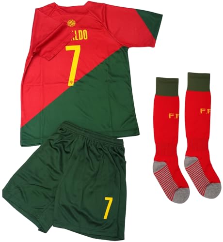 Boys' Soccer Jerseys Ronal_do #7 Jersey for Kids Football Youth Size Jerseys Shirt Gift Children's Jersey 3 Piece Set