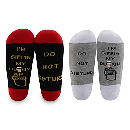 LEVLO Donuts Lover Gift Coffee Lover Socks Do Not Disturb I'm Sippin My Dunkin Socks for Women (2 Pairs/Set-Ankle-2)