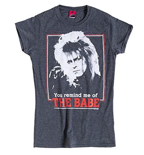 TruffleShuffle Womens Labyrinth Retro You Remind Me of The Babe Charcoal Marl Fitted T Shirt