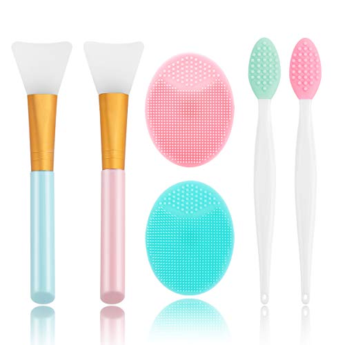 Silicone Face Scrubber, 2pcs Exfoliating Lip Brush, 2pcs Cleansing Brush,2pcs Face Mask Brush Exfoliator Blackhead Skin Care Tool