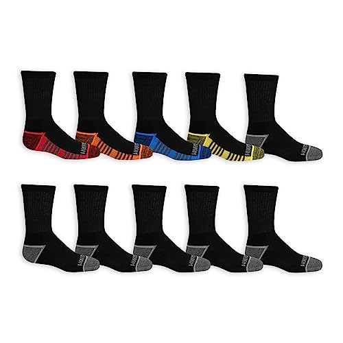 Fruit of the Loom Boys Big 10 Pack Crew Socks, Black Assorted, Shoe: 3-9