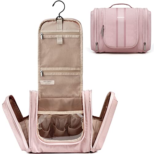 BAGSMART Extra Large Toiletry Bag Hanging Toiletry Bag for Travel, Water-resistant Cosmetic Makeup Travel Bag, Large Capacity Travel Bag Organizer for Full-size Toiletries, Pink-Large