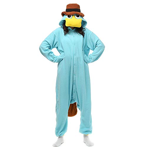 NAITOKE Adult Unisex Perry The Platypus Onesie Pajamas Homewear Sleepwear,146-159cm(4'9'-5'2')