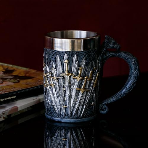 alikiki Medieval Game of Sword Thrones Dragon Coffee Mug 21oz - Legends of The Swords Drinking Beer Stein Tankard Cup LOTRS D&D Gifts for Men Women Dragon Collector Themed Party Decorations