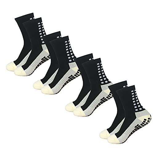 Yufree Men's Soccer Socks Anti Slip Non Slip Grip Pads for Football Basketball Sports Socks, 4 Pair (Black)