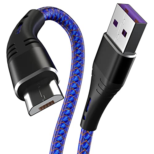 PS4 Controller Charging Cord 6 ft 2Pack Nylon Braided Extra Long Micro USB 2.0 High Speed Data Sync Cable Compatible for Playstaion 4, PS4 Slim/Pro, Xbox One S/X Controller, Android Phones(Blue)