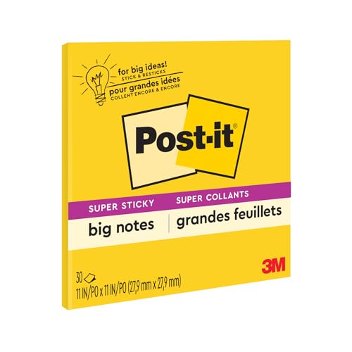 Post-it Super Sticky Big Notes, Single Color (Yellow), Double Adhesion, 11 in x 11 in