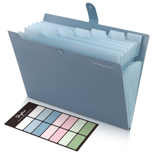 SKYDUE Expanding File Organizer with 8 Pockets, Accordion File Folders with Labels, Portable Document Paper Bill Receipt Organizer, Home College School Office Supplies, Letter Size, Blue
