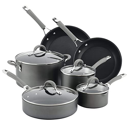 Circulon 84564 Elementum Hard Anodized Nonstick Cookware Set / Pots and Pans Set - 10 Piece, Gray